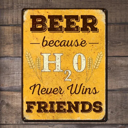Miniatura 2 de Beer Because H20 Never Wins Friends, cartel divertido de aluminio de 11.5 x 15.5 pulgadas para cueva de hombre, garaje, sótano, cervecería
