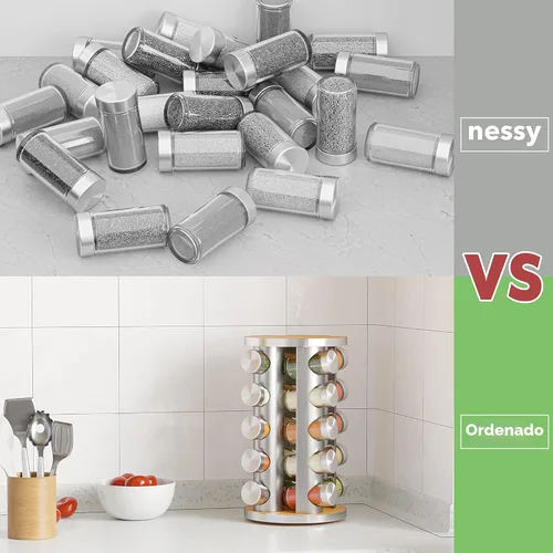 Miniatura 2 de Juego de estante giratorio para especias con 20 tarros de especias, organizador de torre de especias de cocina para encimera o gabinete. Madera