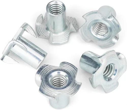 Miniatura 9 de Tuercas en T de 1/4"-20 (Paquete de 100), acero chapado en zinc resistente a la corrosión, longitud de barril de 5/16", tuerca en T de 4 puntas