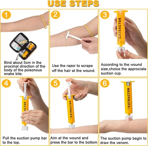 Miniatura 2 de Kit de mordida de serpiente, kit de picadura de abeja, suministros de primeros auxilios de emergencia, bomba de succión para extractor de veneno