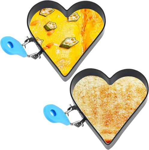 Miniatura 9 de 2 anillos de huevo antiadherentes de 4 pulgadas cuadrados para freír huevos con mango de silicona, molde cuadrado de acero inoxidable