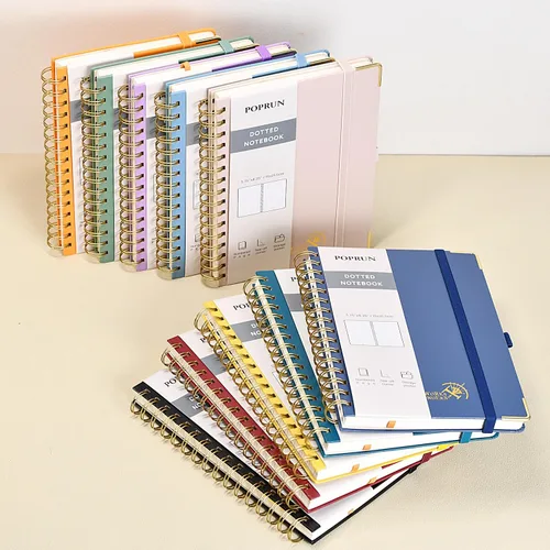 Miniatura 8 de POPRUN - Cuaderno de notas con espiral y puntos, diario A5 de 5.75" x 8.25", papel grueso de 120 gsm, 141 páginas numeradas, tapa dura para hombres