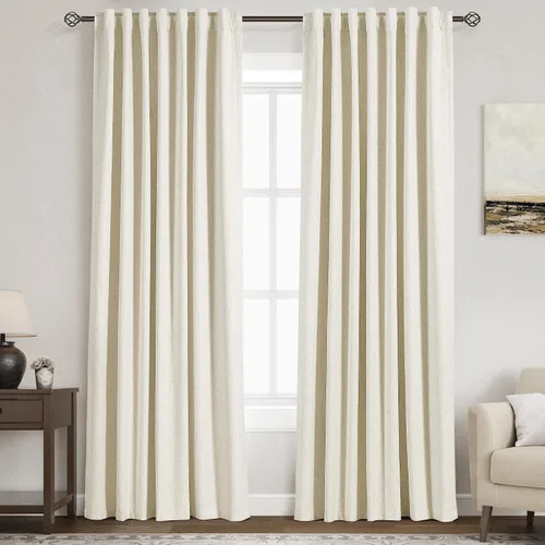 Miniatura 36 de Cortinas de lino 100% opacas para dormitorio, 102 pulgadas de largo, con pestaña trasera, bolsillo para barra, paneles acústicos con aislamiento