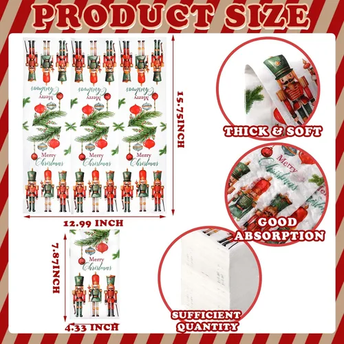 Miniatura 3 de Sinmoe 200 Piezas Servilletas de Papel de Invitados Cascanueces Navideños de 2 Capas Toalla de Mano Desechable para Baño Servilleta de Papel Feliz