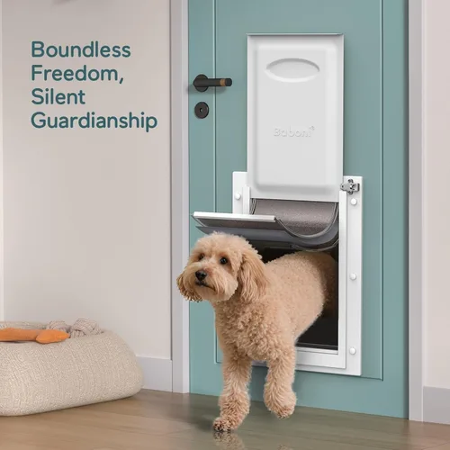 Miniatura 3 de Puerta para mascotas de 3 solapas de Baboni para puertas interiores y exteriores, marco de plástico duradero y túnel telescópico, cerradura