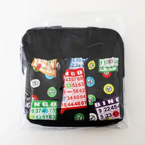 Miniatura 6 de Yuanhe Bingo Dauber Tote Bag - Bolsa de 6 bolsillos con patrón de bingo, Negro -, Bolso Rojo