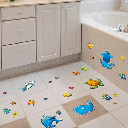 Miniatura 5 de TESWEY 24 calcomanías antideslizantes para bañera, diseño de vida marina de dibujos animados, de PVC, mate, para la habitación de los niños, baño