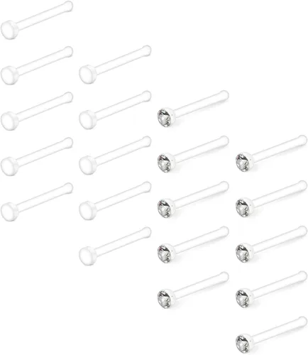 Miniatura 8 de D.Bella Aretes de nariz transparentes de 0.71 oz y 0.71 onzas (0.63 oz), en forma de L, aros de nariz Bioflex, pasadores de nariz rectos, retenedor