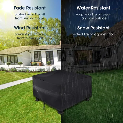 Miniatura 4 de Unicook Funda cuadrada para hoguera de 38 pulgadas, resistente e impermeable, protector para fogata al aire libre con cordón y asas, protección