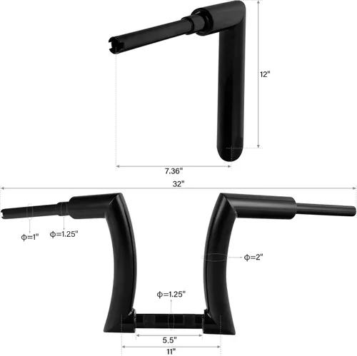 Miniatura 3 de TCT-MOTORPARTS Manillar de 12 Pulgadas Rise Ape Hanger Bar de 2 Pulgadas para Harley Dyna Wide Glide Lowrider FLST FXST 1983-2008 Softail Street Bob