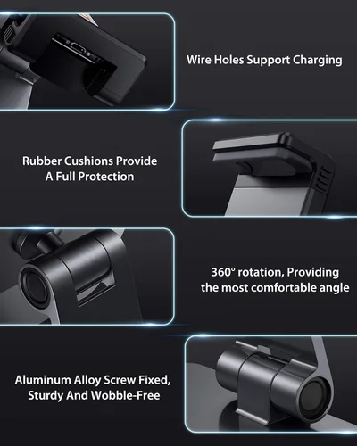 Miniatura 4 de Maxonar Soporte para iPad, soporte para tablet de aleación de aluminio resistente, giratorio de 360°, plegable, soporte de carga de aire para iPad