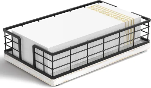 Miniatura 12 de Wican Bandeja para toallas de invitados para baño, servilletas de madera y hierro para tocador, mesa de comedor, cesta de madera para toallas