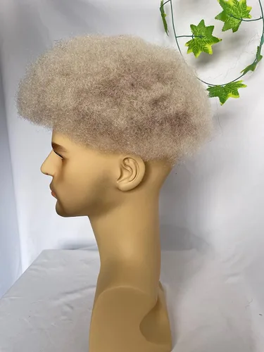 Miniatura 3 de Toupee para hombre de 10 × 8 pulgadas, 100% cabello humano, raíces marrones, degradado 60#, color blanco, pieza de pelo de piel fina, sistema