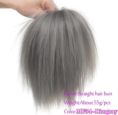 Miniatura 13 de GRFIT Extensiones de moño de cabello sintético con moño, desordenado, esponjoso, lacio, banda elástica, moño para mujer, extensiones de moño