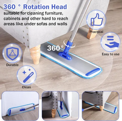 Miniatura 5 de Uiifan 1 juego de trapeador de microfibra de 18 pulgadas con mango extensible y almohadillas lavables reutilizables para pisos de madera dura