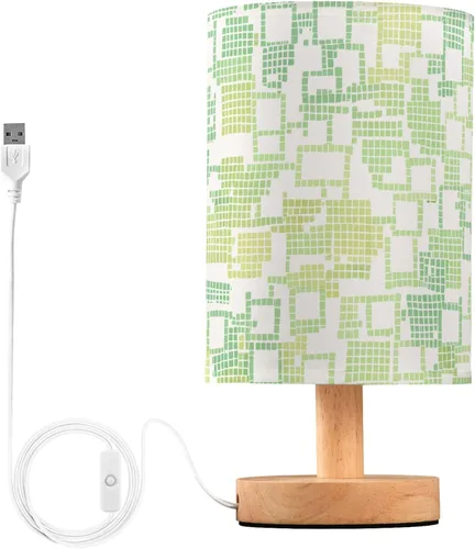 Lámpara de mesita de noche cuadrada de colores pastel, pequeña lámpara LED para mesita de noche para dormitorio con puerto USB, pantalla de lino y