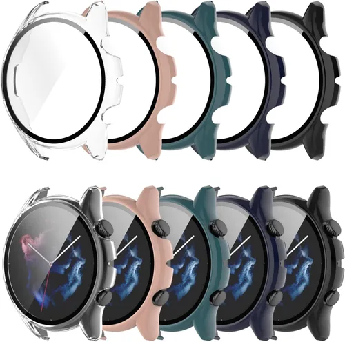 BabyValley Paquete de 5 fundas compatibles con GTR 3 Pro/GTR 3, con protector de pantalla de vidrio templado completo alrededor de la funda 5 Colores