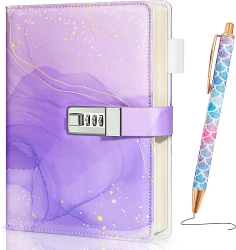Beadsky Diario con cerradura para niñas de 8 a 12 años, diario A5 con cerradura, 192 páginas, diario con cerradura para niños con bolígrafo, Púrpura