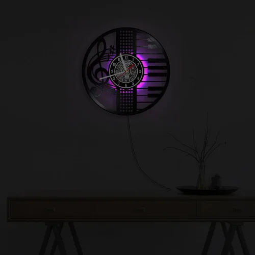 Miniatura 6 de The Geeky Days Treble Clef Musical Notes LED Illuminated Vinyl Record Wall Clock for Music Room Studio Artistic Home Decor Illuminated Timepieces