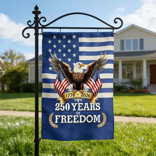 Bandera de jardín con el 250 aniversario de Estados Unidos, diseño de águila patriótica de doble cara con banderas estadounidenses, pancarta