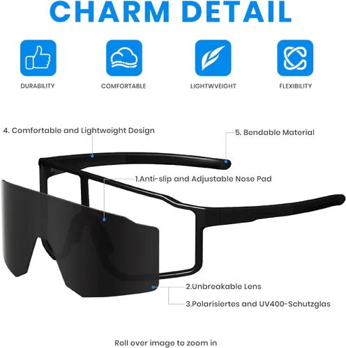 Miniatura 3 de SPOSUNE Gafas de sol polarizadas UV400 de sóftbol, TR90, gafas deportivas para correr, ciclismo, béisbol y bicicleta (unisex)