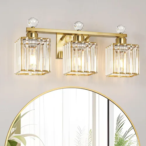 Miniatura 22 de Lxybcce Moderna lámpara de tocador de baño de cristal, 14 pulgadas, 2 luces, accesorios de luz negra sobre el espejo, fácil instalación e