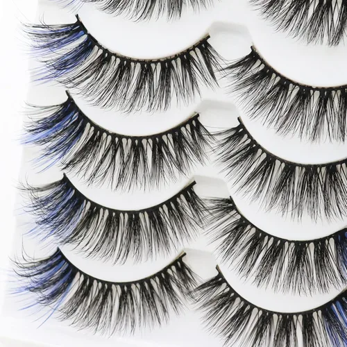 Miniatura 5 de DAODER Pestañas postizas de colores, pestañas postizas esponjosas con color azul, de 0.55 a 0.63 pulgadas, rizo C medio, volumen completo, pestañas