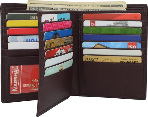 Miniatura 3 de Marshal Billetera de piel auténtica con bloqueo RFID para hombres ranuras para tarjetas, 2 compartimentos para billetes, ventanas de identificación