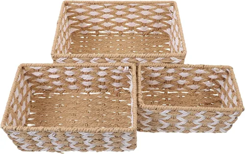 Alipis 3 cestas de almacenamiento tejidas con cuerda, hechas a mano, apilables, organizador decorativo para encimera, estante, tanque de inodoro,