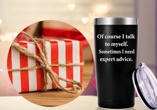 Miniatura 7 de AMZUShome Taza de viaje con texto en inglés "Of Course I Talk To Mysel". Regalos divertidos con mensajes. Regalos para mamá, papá, hermano, hermana
