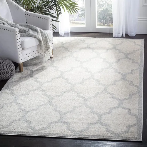 Miniatura 7 de SAFAVIEH Amherst Collection AMT420E - Alfombra para pasillo, 2 pies 3 pulgadas x 7 pies, beige y gris claro, diseño de enrejado marroquí,