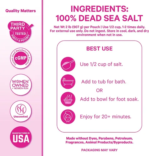 Miniatura 6 de Pink Stork Embarazo de baño – Copos de magnesio sin perfume para baño o remojo de pies – Sal pura del Mar Muerto – Alivio para dolores de embarazo