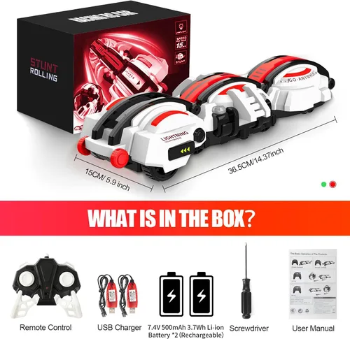 Miniatura 7 de BAZADER Coche RC con luces LED – Juguete de rollo de 360° con control remoto, cumpleaños para niños de 7, 8, 9, 10, 11 años, 2 baterías a partir