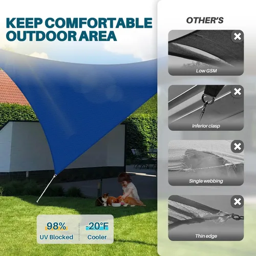 Miniatura 4 de Coarbor Toldo parasol triangular de 8 x 8 x 11 pies, para exteriores, patio, terraza, jardín (azul)