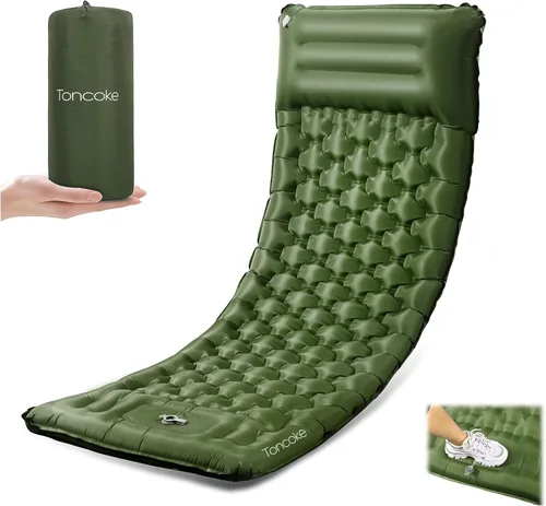 Miniatura 9 de Almohadilla de dormir Toncoke, almohadilla inflable extra gruesa y ultraligera con almohada, bomba de pie de 30s, colchón de camping de 3.54