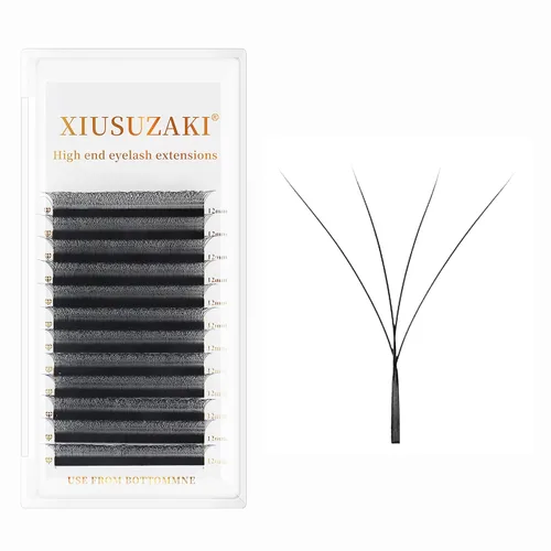 Extensiones de pestañas W para volumen 4D, abanicos prefabricados con volumen 0.07, rizo D de 0.43 pulgadas W, pestañas negras mate, extensiones de