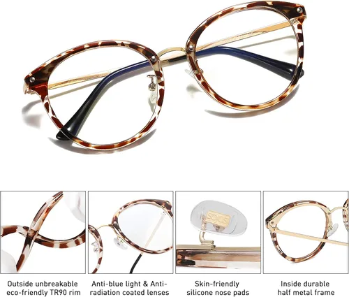 Miniatura 2 de SOJOS Lentes de lectura de luz azul redondos estilo retro TR90 para mujeres y hombres. Lentes para computadoras. Gafas de protección contra la luz