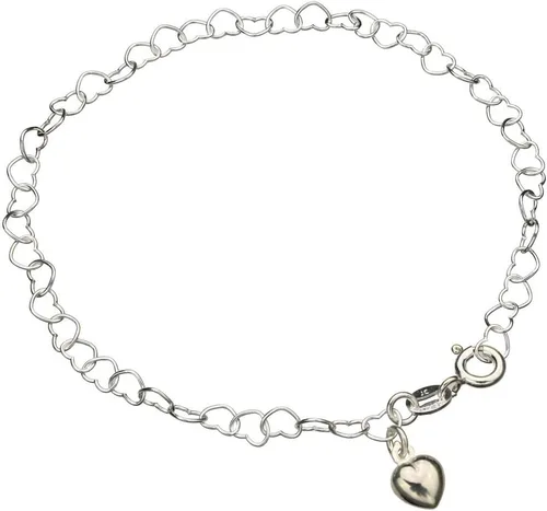 Pulsera de plata de ley con dije de corazón sin níquel, 7.5 pulgadas, 7,5 pulg., Metal, No es una piedra preciosa