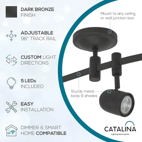 Miniatura 2 de Catalina Lighting Lámpara de Techo con Riel de 96", Bronce Frotado con Aceite, Riel Flexible LED Transicional de 5 Luces, Bombilla Incluida