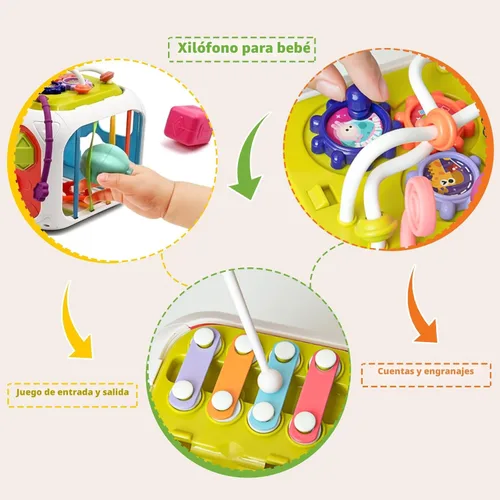 Miniatura 5 de 7 en 1 Juguetes Sensoriales de Desarrollo Multifuncionales para Bebés de 2 Años, Juego de Clasificación de Formas con Cuerda de Arrastre y Coche