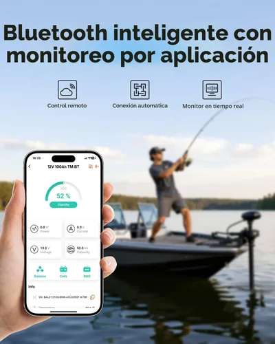 Miniatura 2 de Litime Batería LiFePO4 para motores de trolling de 12V 100Ah (Grupo 31), baterías de litio Bluetooth de 12 voltios, máx. 15000 ciclos profundos
