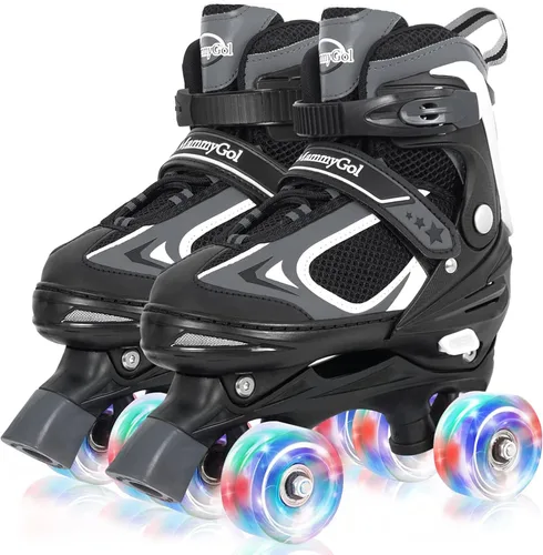 Miniatura 8 de MammyGol Patines de ruedas para niños y niñas, patines cuádruples de 4 tamaños ajustables para niños con todas las ruedas que se iluminan, Verde