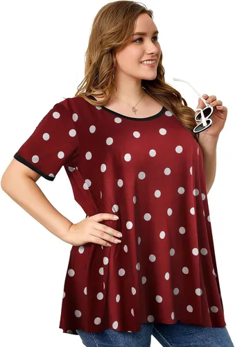 Miniatura 2 de OVERWORETY Túnicas de manga corta de talla grande para mujer, holgadas, casuales, con vuelo
