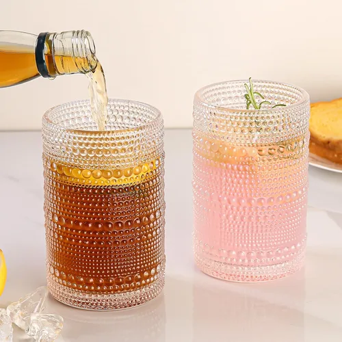 Miniatura 4 de Amyoole Juego de 6 vasos para beber Hobnail de 15 onzas, vasos de agua transparentes vintage en relieve, vasos de cóctel para cerveza, whisky, jugo