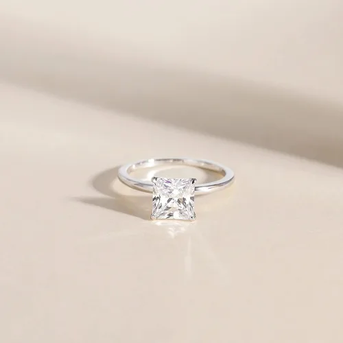 Miniatura 2 de EAMTI Anillos de compromiso de plata de ley 925 de 2 quilates, corte princesa, circonita cúbica, anillos de promesa de boda para ella