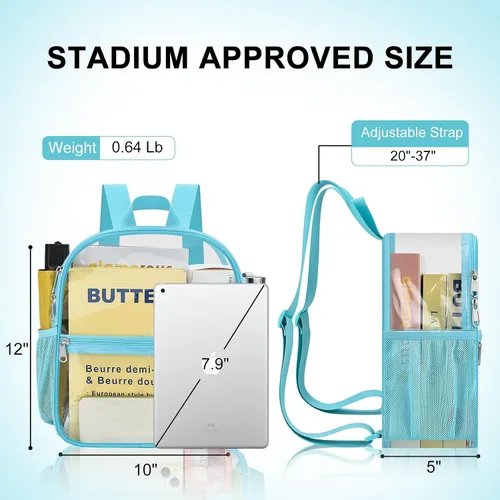 Miniatura 3 de Mochila deportiva transparente para eventos en estadios de 12 x 12 x 6 pulgadas, pequeña para ventiladores, conciertos, playa, trabajo, viajes