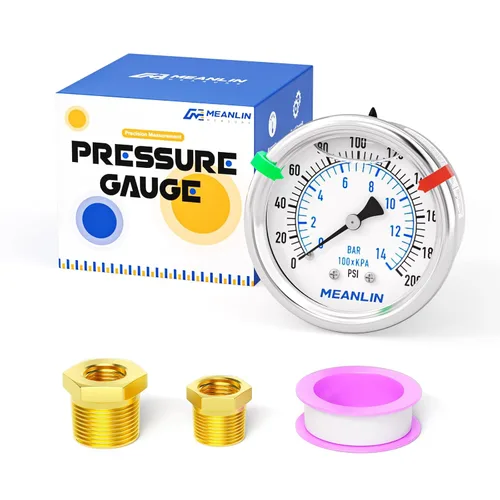 Miniatura 13 de MEANLIN MEASURE Medidor de presión de acero inoxidable con relleno de líquido bajo de 0 ~ 15 psi, esfera de cara NPT de 2 pulgadas para agua