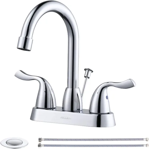 Miniatura 16 de Llave de Lavabo de Baño de 3 Agujeros de Níquel Cepillado, ARCORA - Grifo de Baño de 8 Pulgadas de Extensión, Llave de Baño de 2 Manijas con Drenaje