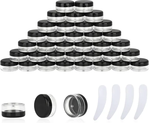 50 recipientes de muestra de 0.11 oz, frascos vacíos de 0.11 onzas líquidas con tapas, pequeños recipientes para cosméticos, mini tarros de muestra