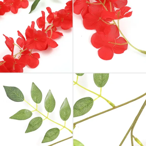 Miniatura 5 de U'Artlines Paquete de 24 (total de 86.4 pies) de imitación de glicina artificial de vid de ratán, guirnalda colgante de flores de seda para Rojo